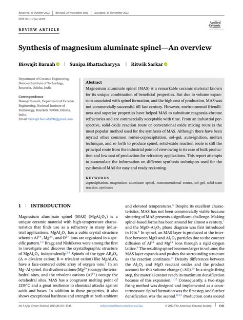 magnesia-schmelzspinell|Synthesis of magnesium aluminate spinel—An overview.